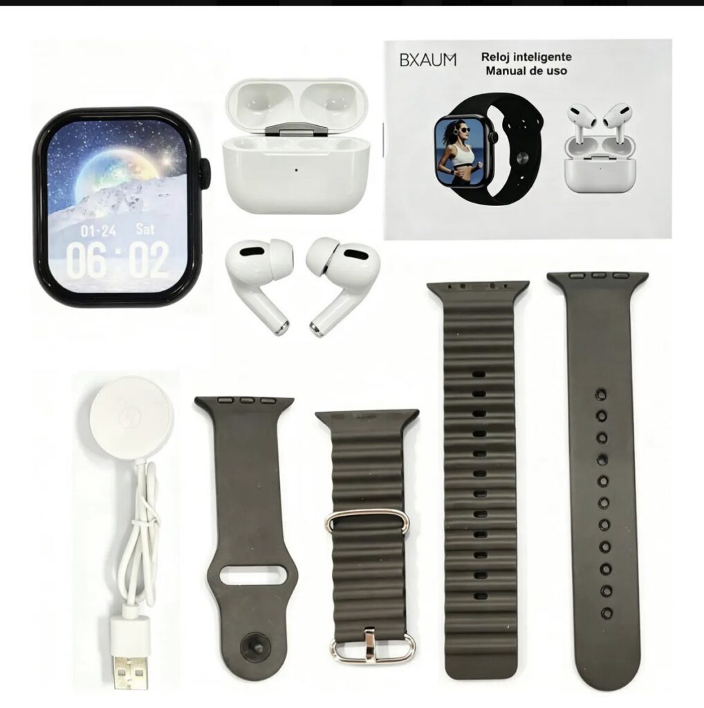 Kit de smartwatch con audífonos inalámbricos y correas intercambiables