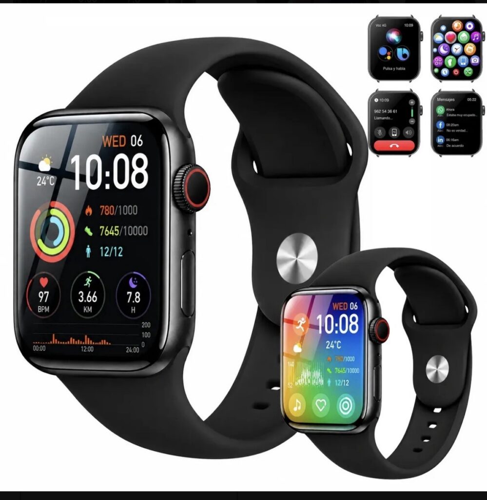 Smartwatch negro con llamadas, mensajes y monitoreo de salud 2