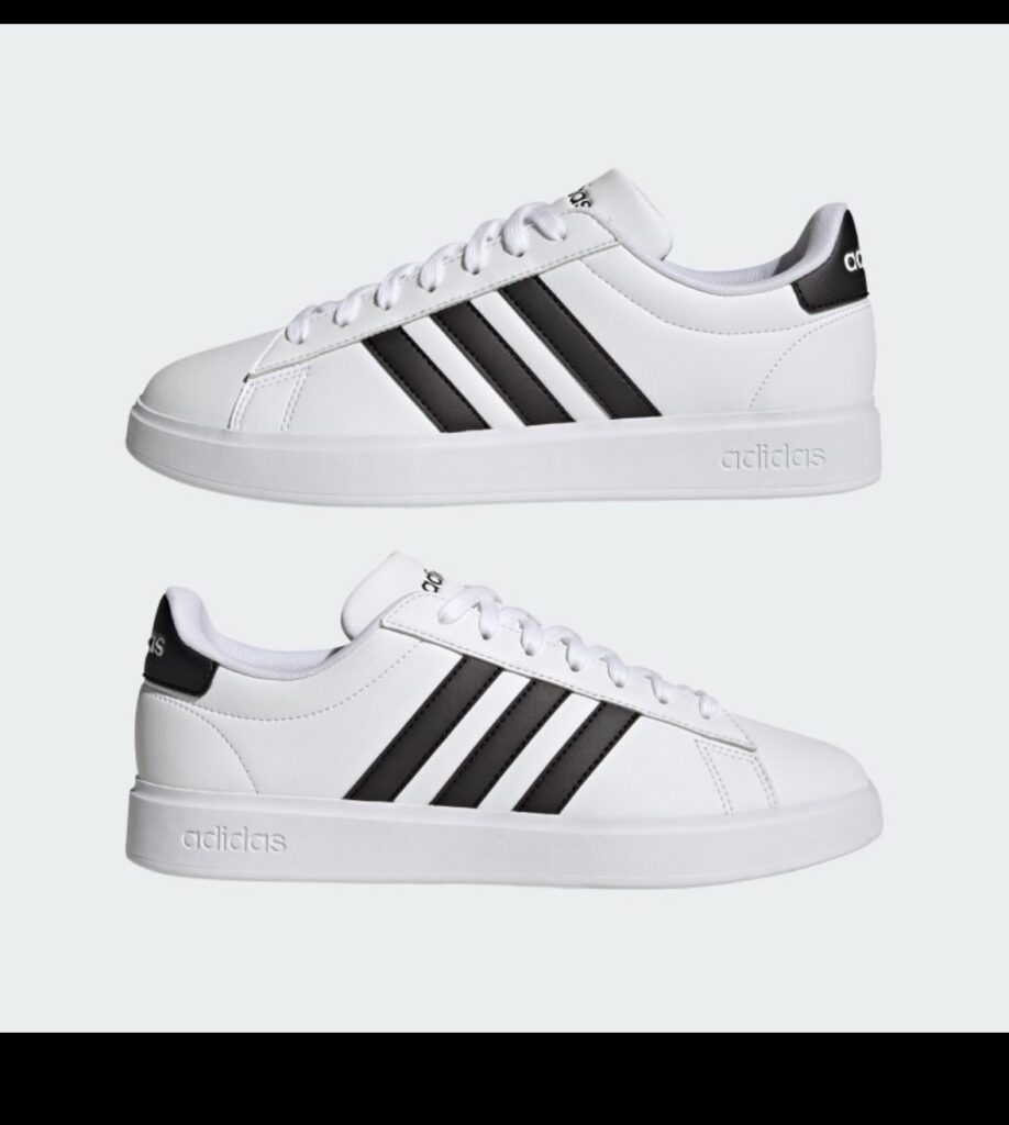 Tenis adidas Grand Court blanco con franjas negras