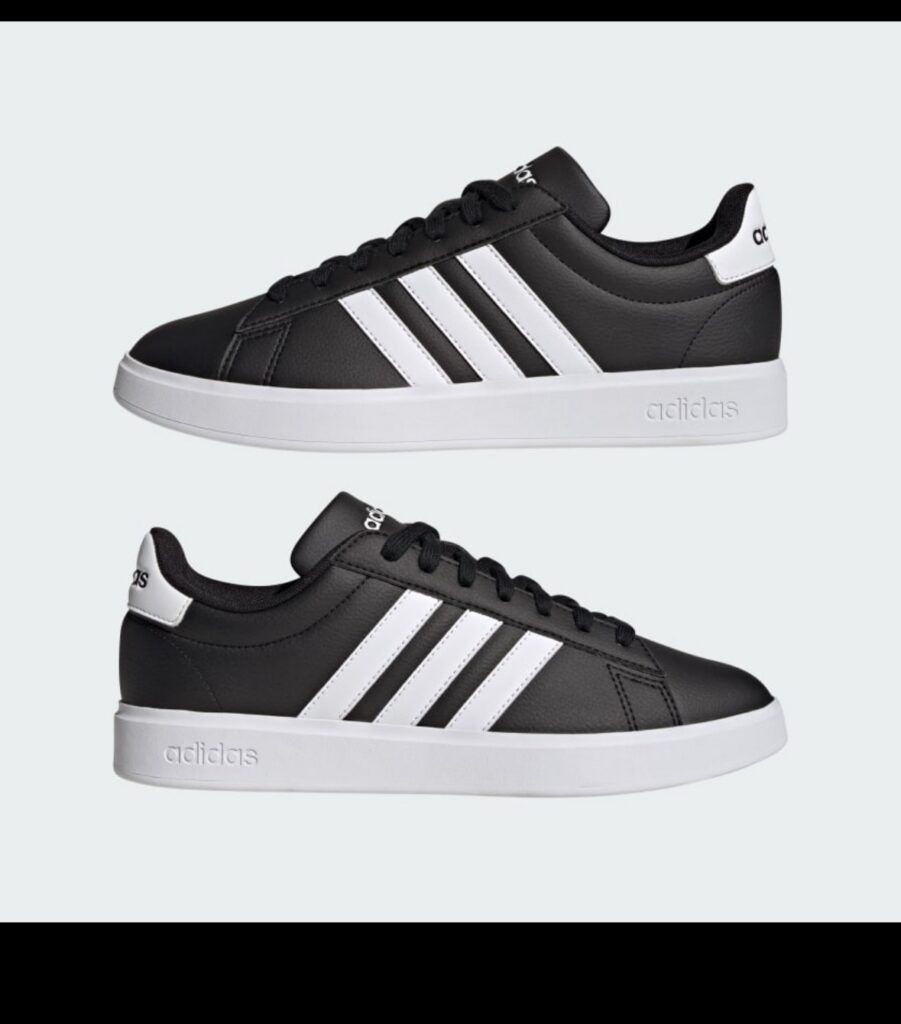 Tenis adidas Grand Court negro con franjas blancas